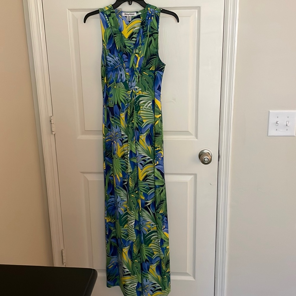 Tommy Bahama green,yellow and blue leave pattern maxi dress S/P